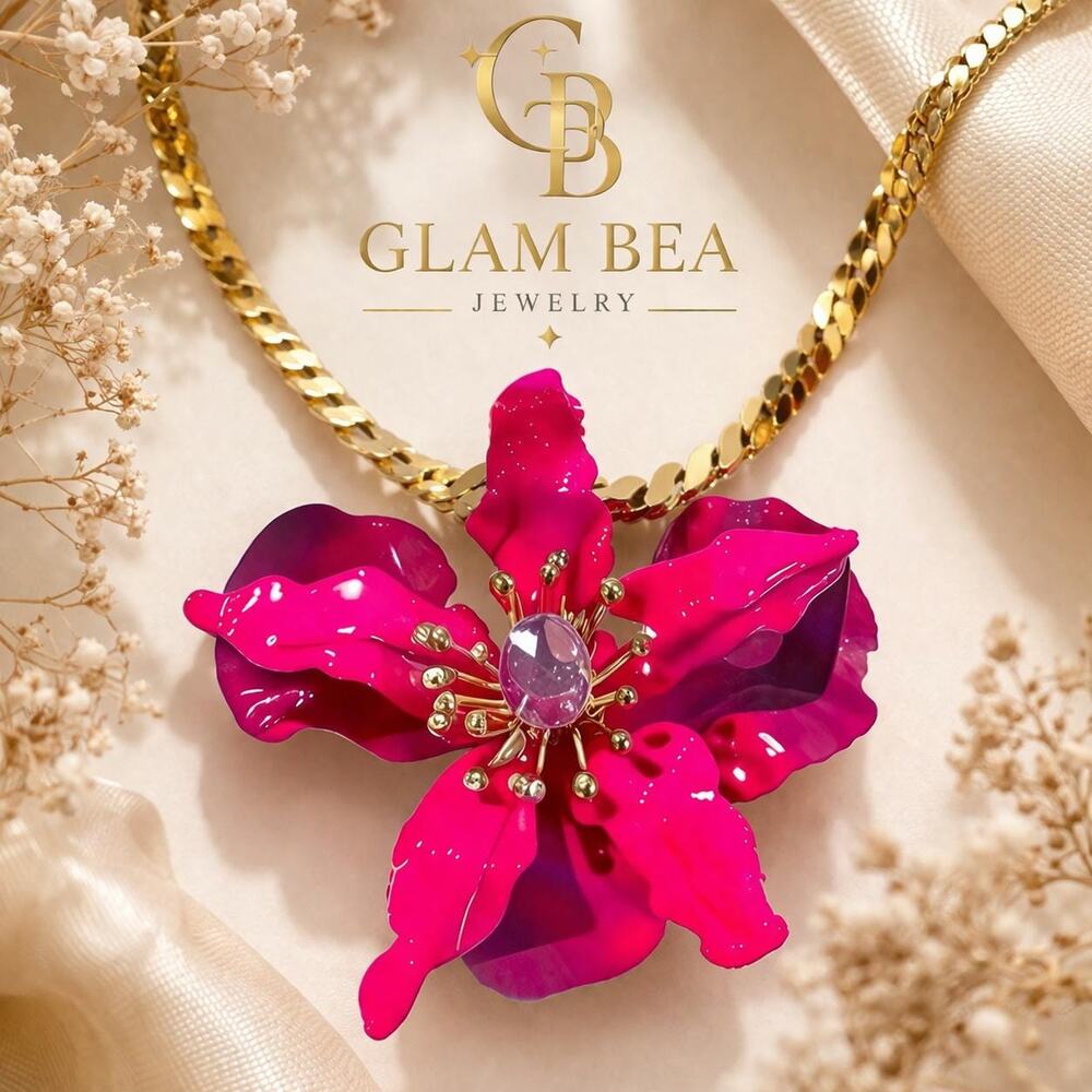 Betsey Johnson Orchid Statement Pendant Pink, Purple - Picture 4 of 13